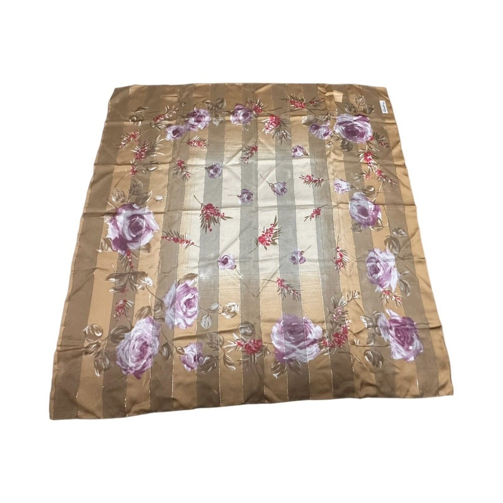 Italian Scarf Vintage Symphony 80s Women's 35” Square Floral Gold Retro New